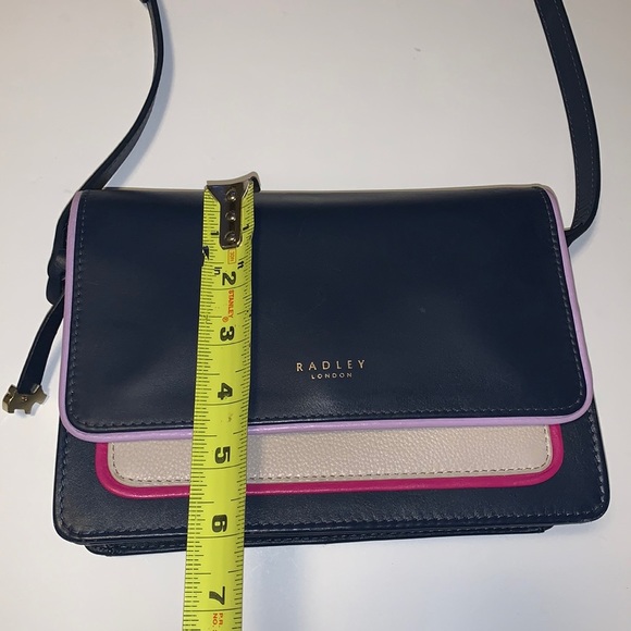 RADLEY London Navy Blue Leather Crossbody Purse with Pink and Purple Accents - Picture 14 of 14